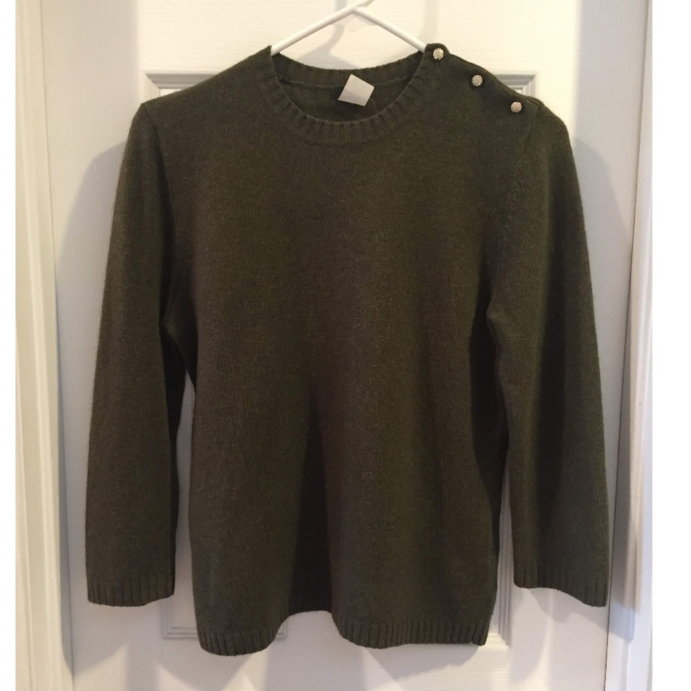 J. Crew Olive Green Crew Neck 3/4 Sleeve Sweater M